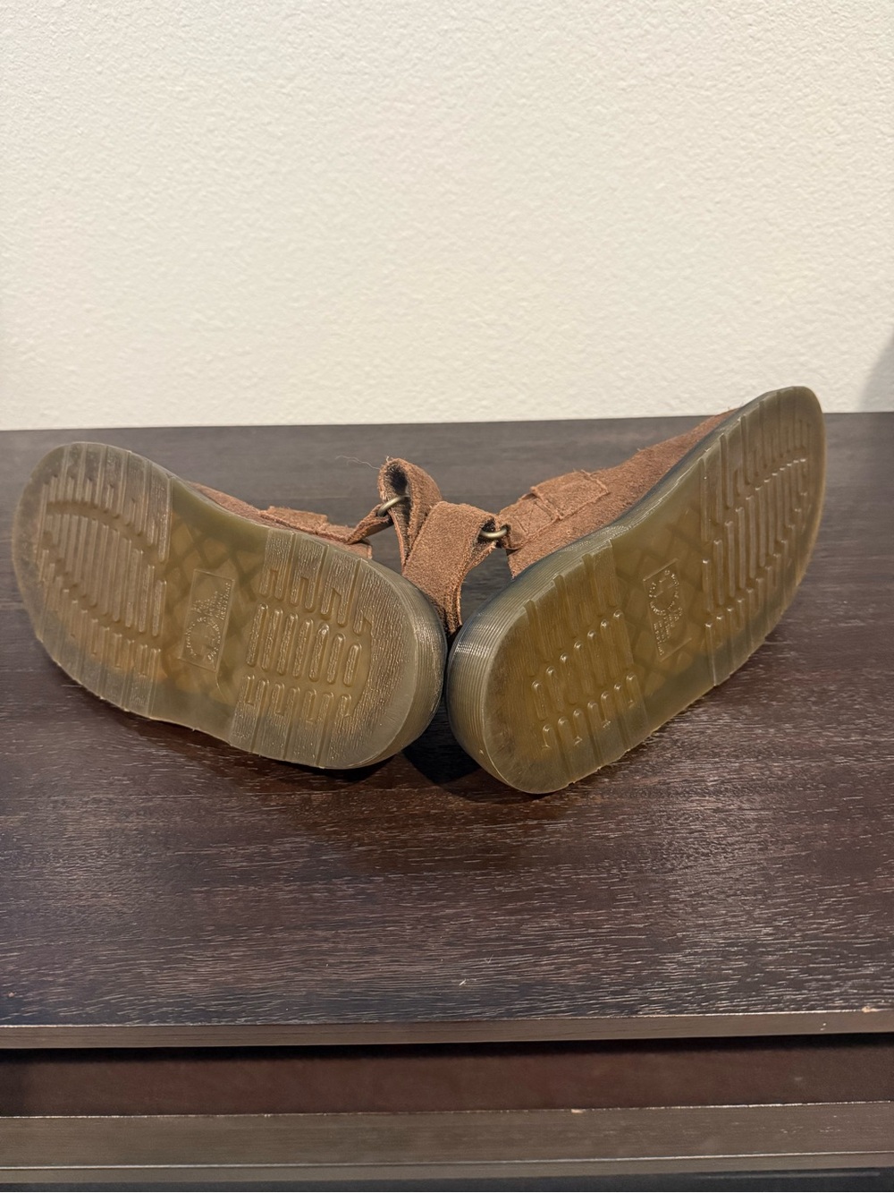Dr. Martens womens Brown Suede Doc Martin Buckle Clog with Yellow Stitching - Picture 3 of 3